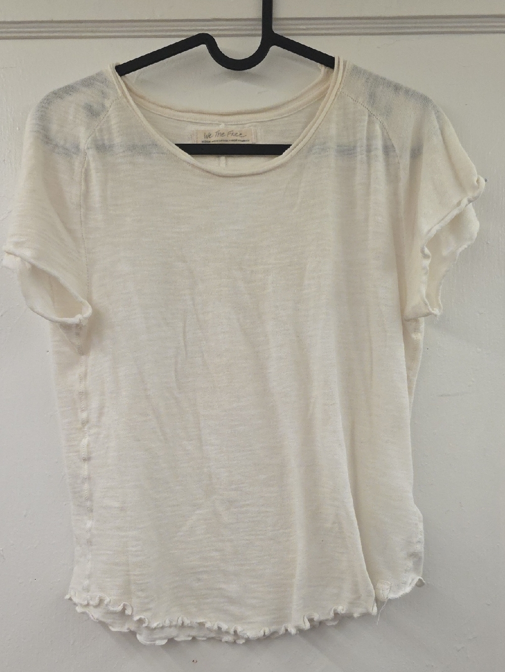 We The Free Cream Raw-Edge Short Sleeve Tee XS